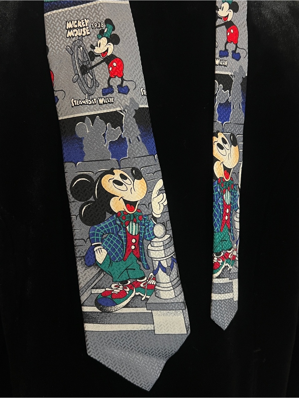 VTG Mickey Mouse Steamboat Willie Silk Tie Gray Made in Italy Disney Novelty